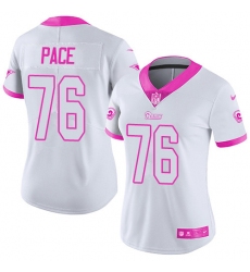Women's Nike Los Angeles Rams #76 Orlando Pace Limited White/Pink Rush Fashion NFL Jersey