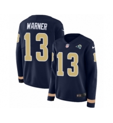 Women's Nike Los Angeles Rams #13 Kurt Warner Limited Navy Blue Therma Long Sleeve NFL Jersey