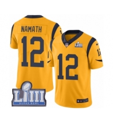 Youth Nike Los Angeles Rams #12 Joe Namath Limited Gold Rush Vapor Untouchable Super Bowl LIII Bound NFL Jersey