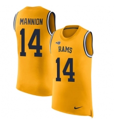 Men's Nike Los Angeles Rams #14 Sean Mannion Limited Gold Rush Player Name & Number Tank Top NFL Jersey