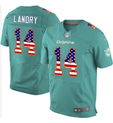 Men's Nike Miami Dolphins #14 Jarvis Landry Elite Aqua Green Home USA Flag Fashion NFL Jersey