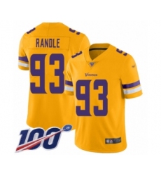 Youth Minnesota Vikings #93 John Randle Limited Gold Inverted Legend 100th Season Football Jersey
