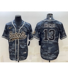 Men's New Orleans Saints #13 Michael Thomas Grey Camo With Patch Cool Base Stitched Baseball Jersey