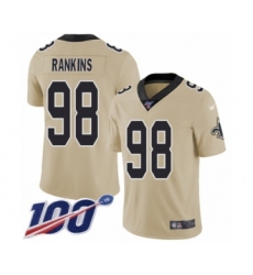 Youth New Orleans Saints #98 Sheldon Rankins Limited Gold Inverted Legend 100th Season Football Jersey