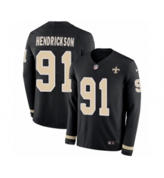 Youth Nike New Orleans Saints #91 Trey Hendrickson Limited Black Therma Long Sleeve NFL Jersey