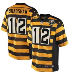 Men's Nike Pittsburgh Steelers #12 Terry Bradshaw Elite Yellow/Black Alternate 80TH Anniversary Throwback NFL Jersey