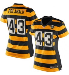 Women's Nike Pittsburgh Steelers #43 Troy Polamalu Game Yellow/Black Alternate 80TH Anniversary Throwback NFL Jersey