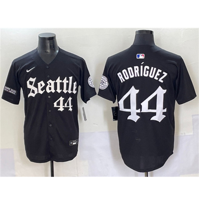 Men's Seattle Mariners #44 Julio Rodríguez Black 'Deep Sea Gothic Edition' Vapor Premier Limited Stitched Baseball Jersey