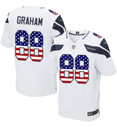 Men's Nike Seattle Seahawks #88 Jimmy Graham Elite White Road USA Flag Fashion NFL Jersey