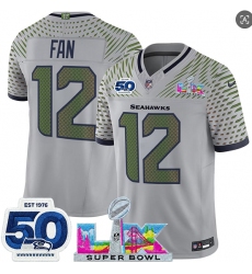 Men's Seattle Seahawks #12 Fan Gray 2025 F.U.S.E. Super Bowl LX And 50th Season“Rivalries” Vapor Limited Football Stitched Jersey