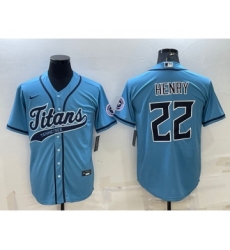 Men's Tennessee Titans #22 Derrick Henry Blue With Patch Cool Base Stitched Baseball Jersey Men's Tennessee Titans #22 Derrick Henry Blue With Patch Cool Base Stitched Baseball Jersey