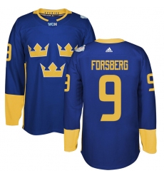 Men's Adidas Team Sweden #9 Filip Forsberg Premier Royal Blue Away 2016 World Cup of Hockey Jersey