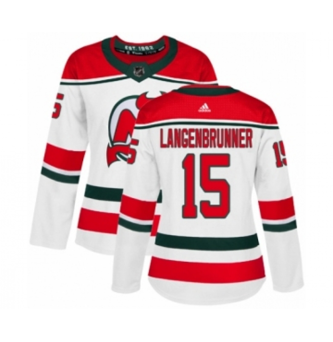 Women's Adidas New Jersey Devils #15 Jamie Langenbrunner Authentic White Alternate NHL Jersey
