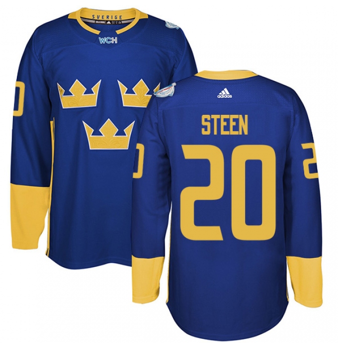 Men's Adidas Team Sweden #20 Alexander Steen Premier Royal Blue Away 2016 World Cup of Hockey Jersey
