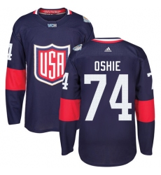 Youth Adidas Team USA #74 T. J. Oshie Authentic Navy Blue Away 2016 World Cup Ice Hockey Jersey