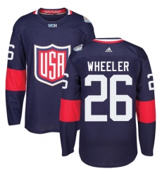 Men's Adidas Team USA #26 Blake Wheeler Authentic Navy Blue Away 2016 World Cup Ice Hockey Jersey