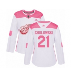 Women's Adidas Detroit Red Wings #21 Dennis Cholowski Authentic White Pink Fashion NHL Jersey