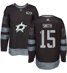 Men's Adidas Dallas Stars #15 Bobby Smith Authentic Black 1917-2017 100th Anniversary NHL Jersey