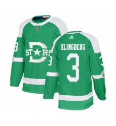 Men's Dallas Stars #3 John Klingberg Authentic Green 2020 Winter Classic Hockey Jersey