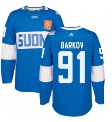 Men's Adidas Team Finland #91 Aleksander Barkov Premier Blue Away 2016 World Cup of Hockey Jersey