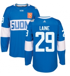 Men's Adidas Team Finland #29 Patrik Laine Authentic Blue Away 2016 World Cup of Hockey Jersey