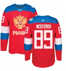 Men's Adidas Team Russia #89 Nikita Nesterov Premier Red Away 2016 World Cup of Hockey Jersey