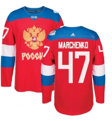 Men's Adidas Team Russia #47 Alexey Marchenko Authentic Red Away 2016 World Cup of Hockey Jersey