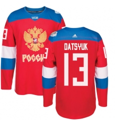 Men's Adidas Team Russia #13 Pavel Datsyuk Authentic Red Away 2016 World Cup of Hockey Jersey