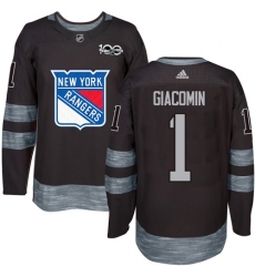 Men's Adidas New York Rangers #1 Eddie Giacomin Authentic Black 1917-2017 100th Anniversary NHL Jersey
