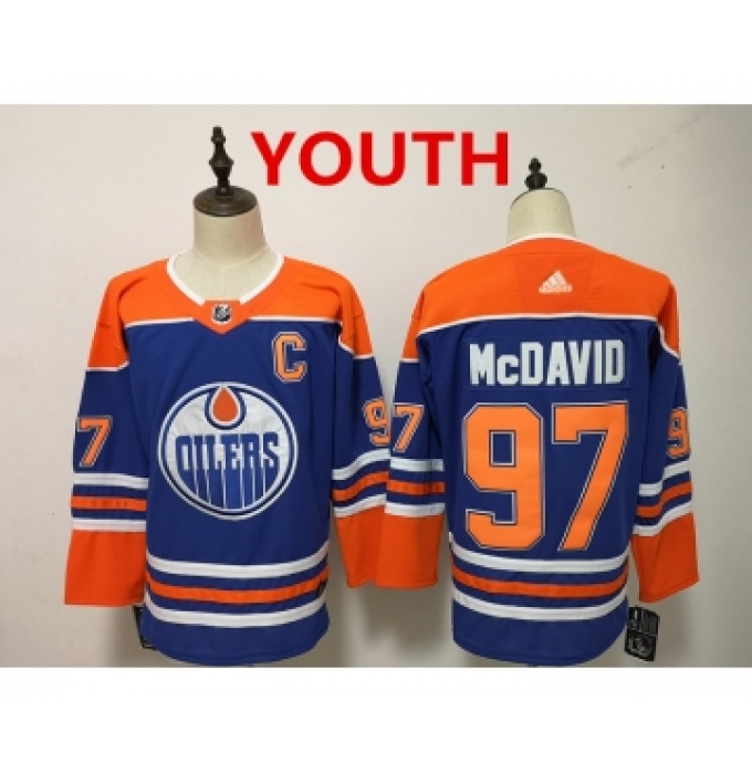 Youth Edmonton Oilers #97 Connor McDavid Royal Blue With Orange Home Hockey Stitched NHL Jersey
