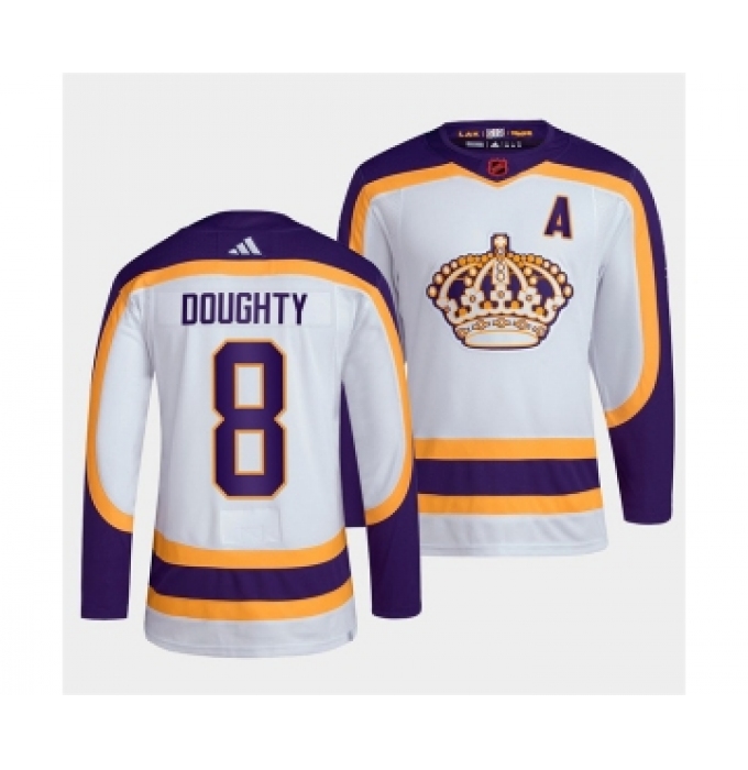 Men's Los Angeles Kings #8 Drew Doughty White 2022 Reverse Retro Stitched Jersey