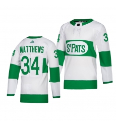 Men's Adidas Toronto Maple Leafs #34 Auston Matthews adidas White 2019 St. Patrick s Day Authentic Player Stitched NHL Jersey