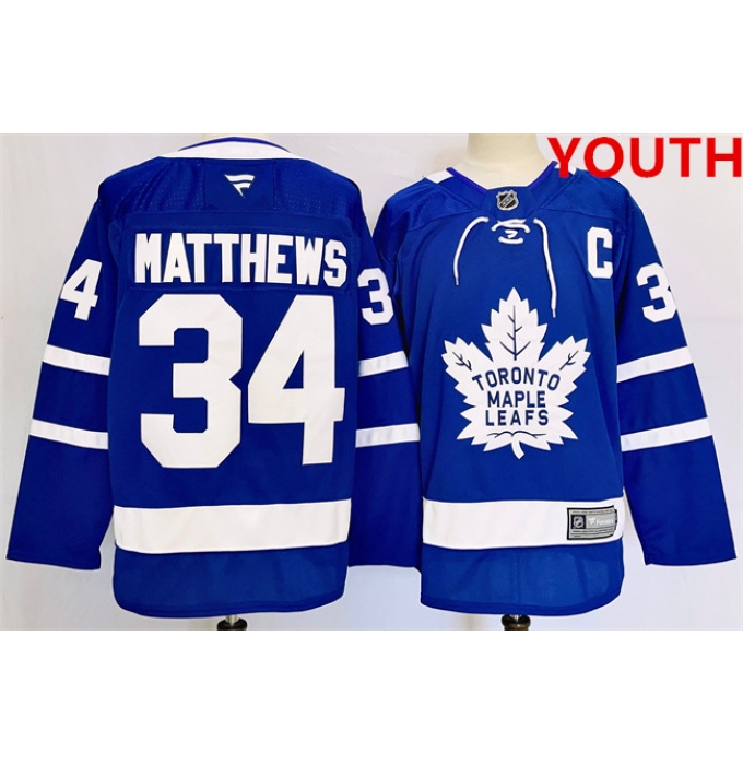 Youth Toronto Maple Leafs #34 Auston Matthews Blue 2024-25 Stitched Jersey