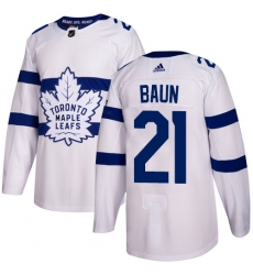 Men's Adidas Toronto Maple Leafs #21 Bobby Baun Authentic White 2018 Stadium Series NHL Jersey