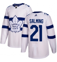 Men's Adidas Toronto Maple Leafs #21 Borje Salming Authentic White 2018 Stadium Series NHL Jersey