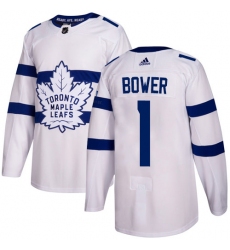 Men's Adidas Toronto Maple Leafs #1 Johnny Bower Authentic White 2018 Stadium Series NHL Jersey