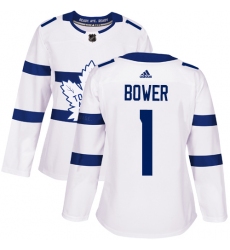 Women's Adidas Toronto Maple Leafs #1 Johnny Bower Authentic White 2018 Stadium Series NHL Jersey