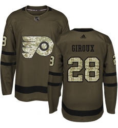 Men's Adidas Philadelphia Flyers #28 Claude Giroux Premier Green Salute to Service NHL Jersey