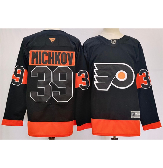 Men's Philadelphia Flyers #39 Matvei Michkov Black 2024 Stitched Jersey