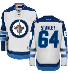 Men's Reebok Winnipeg Jets #64 Logan Stanley Authentic White Away NHL Jersey
