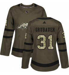 Women's Adidas Washington Capitals #31 Philipp Grubauer Authentic Green Salute to Service NHL Jersey