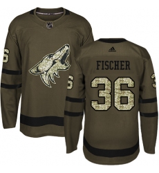 Youth Adidas Arizona Coyotes #36 Christian Fischer Authentic Green Salute to Service NHL Jersey