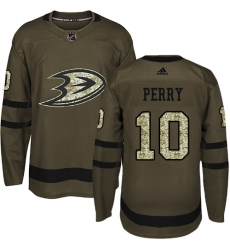 Men's Adidas Anaheim Ducks #10 Corey Perry Premier Green Salute to Service NHL Jersey