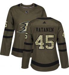 Women's Adidas Anaheim Ducks #45 Sami Vatanen Authentic Green Salute to Service NHL Jersey