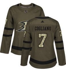 Women's Adidas Anaheim Ducks #7 Andrew Cogliano Authentic Green Salute to Service NHL Jersey