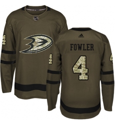 Men's Adidas Anaheim Ducks #4 Cam Fowler Authentic Green Salute to Service NHL Jersey