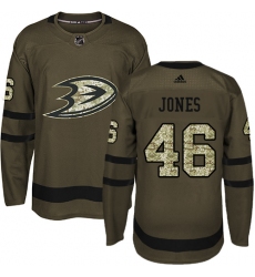 Men's Adidas Anaheim Ducks #46 Max Jones Authentic Green Salute to Service NHL Jersey