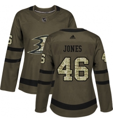 Women's Adidas Anaheim Ducks #46 Max Jones Authentic Green Salute to Service NHL Jersey