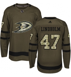 Men's Adidas Anaheim Ducks #47 Hampus Lindholm Authentic Green Salute to Service NHL Jersey