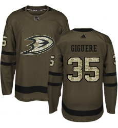 Men's Adidas Anaheim Ducks #35 Jean-Sebastien Giguere Authentic Green Salute to Service NHL Jersey